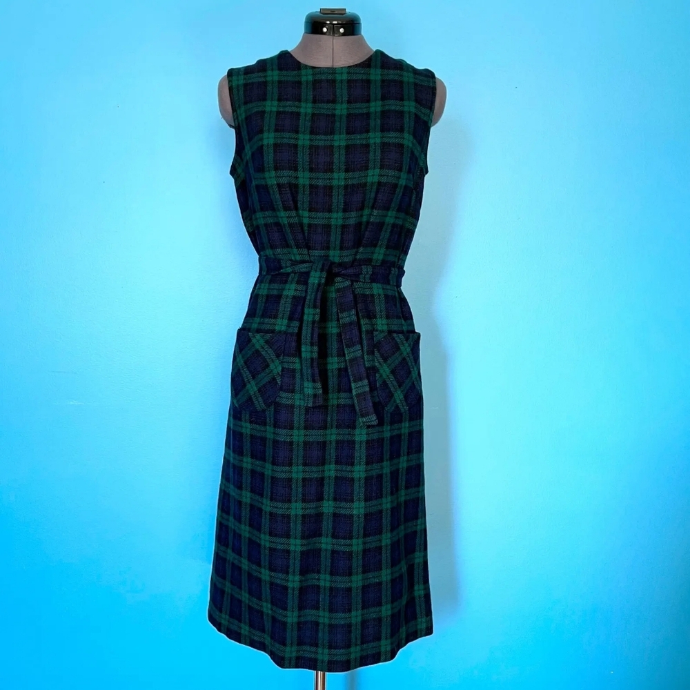 Vintage Blackwatch Tartan Wool Sheath Dress